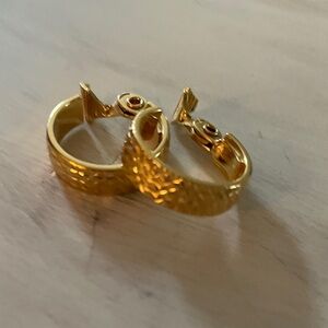 Gold Textured Hoop Earrings - Women Jewelry